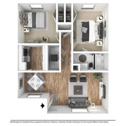 Floor plan for 2 beds, 1 bath, 830 sqft